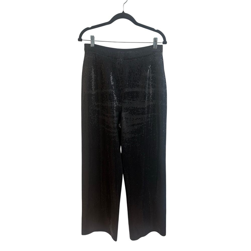 St.John Black Wide Leg Pull On Shiny Sparkle Sequin Pants Sz 8 Nice!